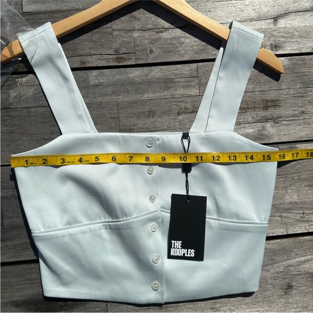 The Kooples Mint Green Satin Crop Top Pearl Button Front Square Neck XS NWT $150 - Picture 5 of 7